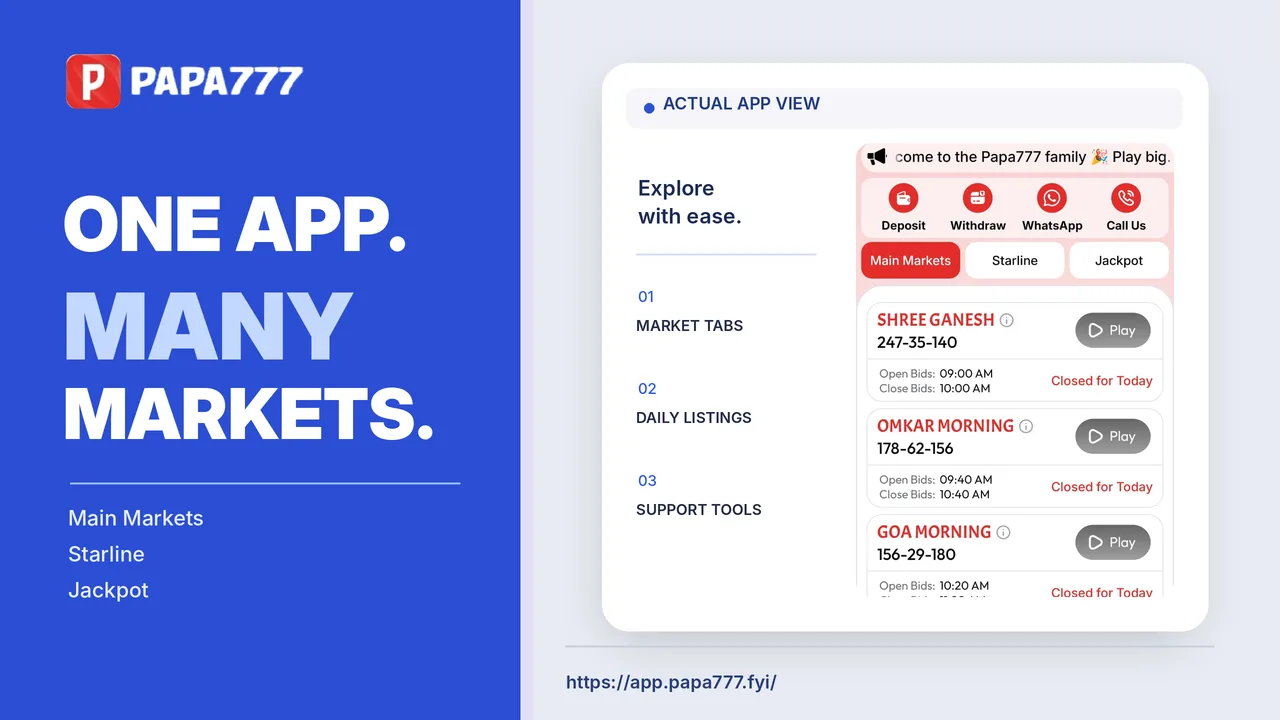 Papa777 – one app, many markets: market tabs, daily listings and support tools